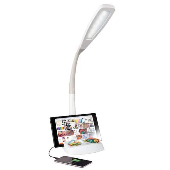 OttLite Wellness Series 26.25&#x22; White LED Desk Lamp with Charging Station